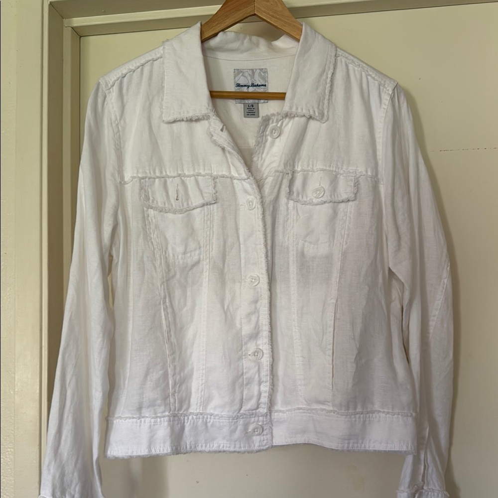 Tommy Bahama White Jean Jacket Modern Cropped Design